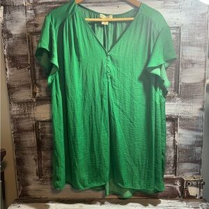 Cynthia Rowley Emerald Green V-Neck Blouse